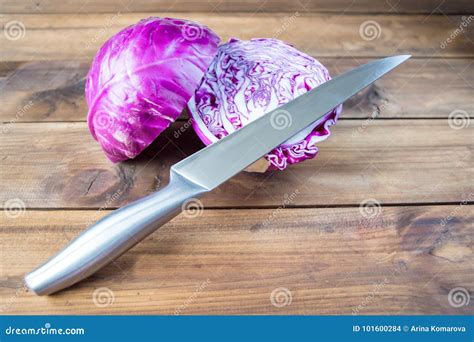 Red Cabbage on a Wooden Table with Knife Stock Photo - Image of knife, eating: 101600284
