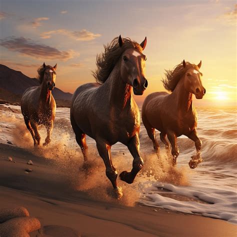 Premium AI Image | wild horses running on the beach stock photo