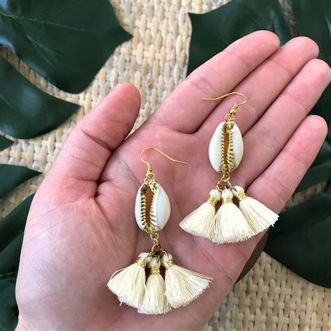Cowrie Shell Tassel Earrings created by XTRAbyStacey | Long pearl earrings, Ivory earrings ...