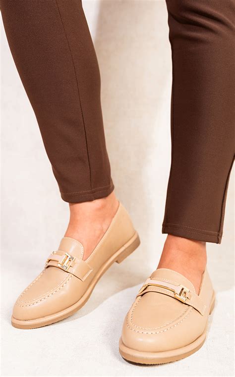 Eleanor Faux Leather Loafer Flats in Khaki | ikrush