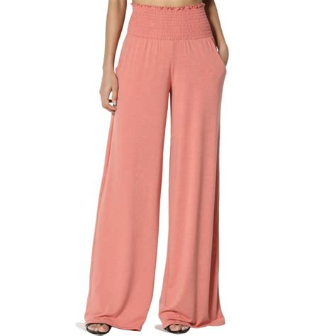 TheMogan - TheMogan Women's S~3X High Rise Smocked Elastic Waist Pull On Wide Leg Lounge Pants ...