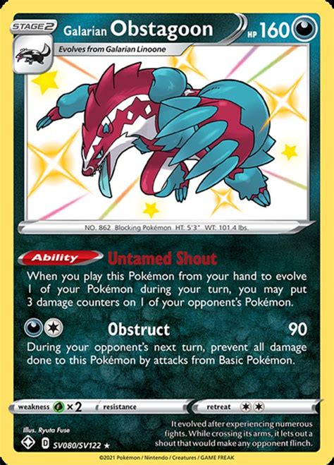 Pokemon Shining Fates Single Card Shiny Rare Galarian Obstagoon SV080 - ToyWiz