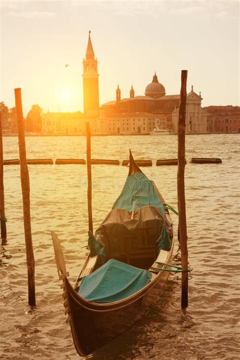 Sunset View of Venice with Gondola Stock Image - Image of romantic ...