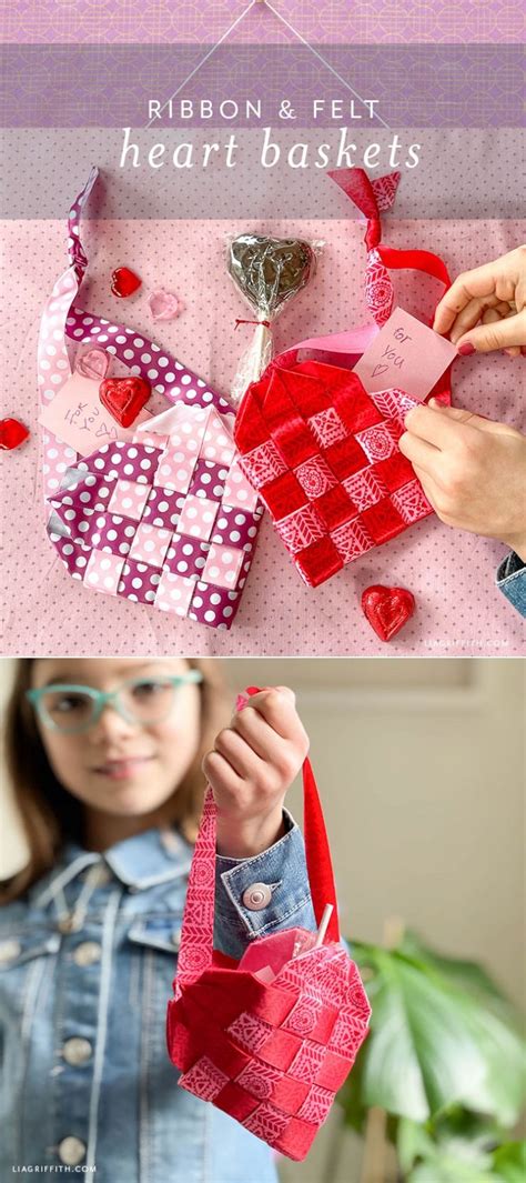 Valentine's Day DIY: Woven Ribbon Heart Baskets - Lia Griffith in 2021 | Valentine's day diy ...