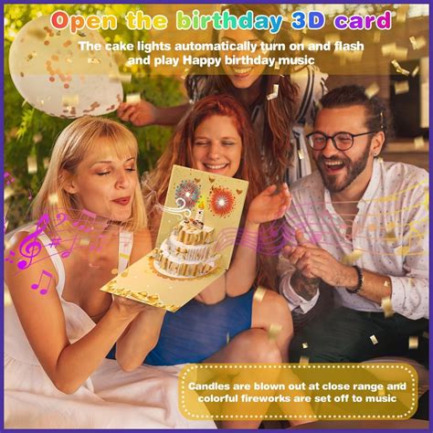 Pop up Birthday Cards Birthday Card with Blowable LED Light Candle and Happy Birthday Song ...