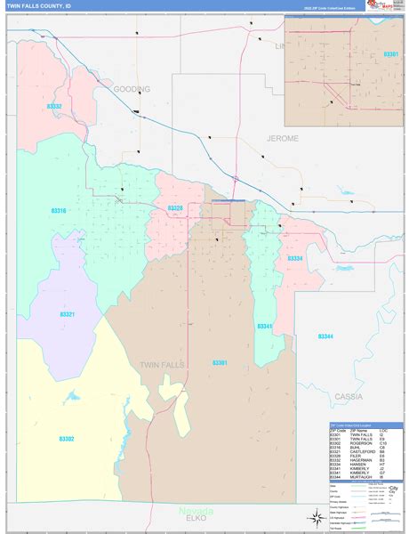 Twin Falls County, ID Wall Map Color Cast Style by MarketMAPS - MapSales