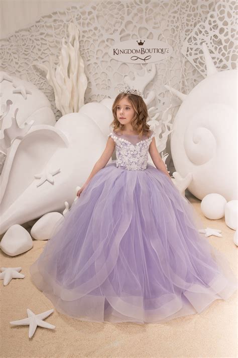 Lilac Flower Girl Dress Birthday Wedding Party Holiday Bridesmaid Lilac ...