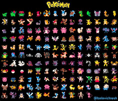 All 151 Gen 1 Pokemon Pixel Art by me! : r/pokemon