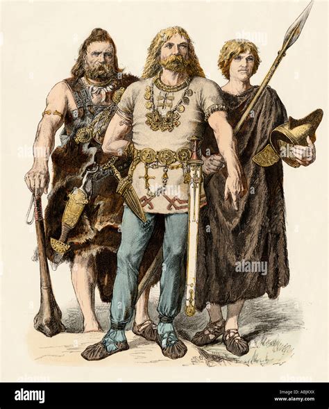 European tribesmen known as barbarians to the Romans circa 50 AD. Hand ...