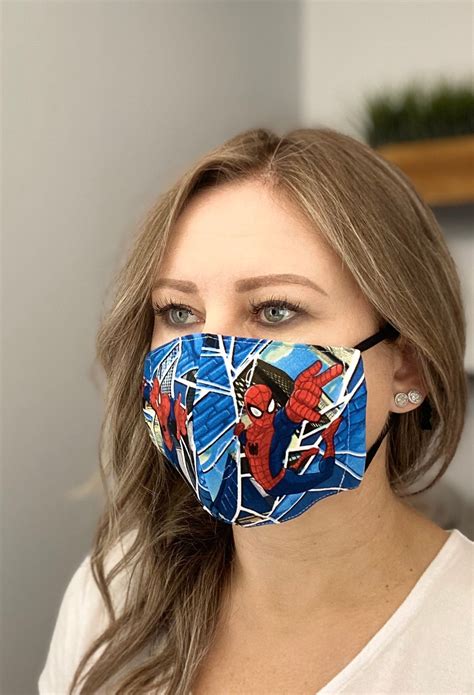 Spider-man face mask with nose wire / Adjustable ear loops / | Etsy