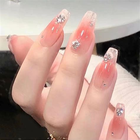 blush diamond bejeweled pink glitter harajuku ulzzang press on nails, Beauty & Personal Care ...