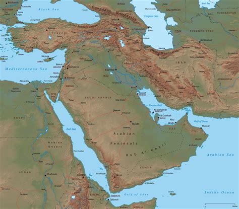 Middle East Physical Map - Map Of The United States