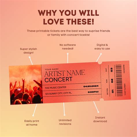 Surprise Ticket Stub Concert Ticket Template Editable Concert Ticket Gift Custom Event Ticket ...