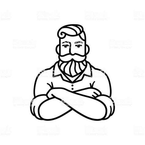 Black and white line drawing of bearded man with arms crossed.... in 2020 | Mustache drawing ...