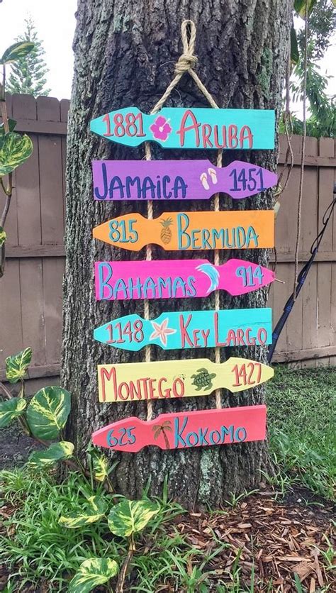 Custom Tropical Directional Signs, Arrow Location Signs, Wood Beach Signs, Vacation Destination ...