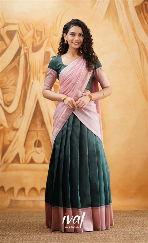 Dark Green Silk Half Saree (Langa Voni) - Keep Me Stylish