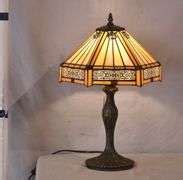 Small ornate metal Tiffany style lamp with stained glass shade; 1116-411 - R.H. Lee & Co ...