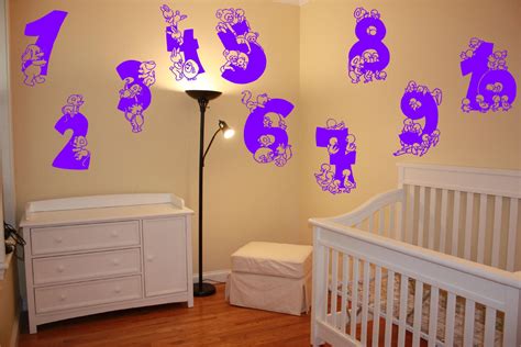 Cute Animal Numbers 1 To 10 - Wall Decal - Wall art Sticker - ( Purple outline shown ) # ...