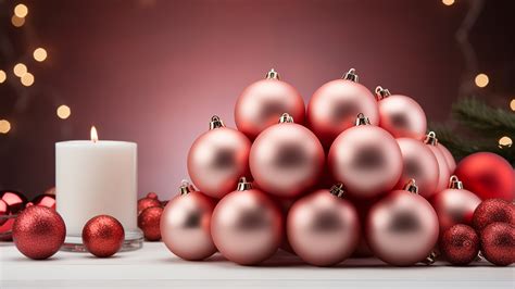 Photos New year Pink color Balls Candles 1920x1080