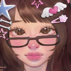 a digital painting of a girl with glasses and hair clips