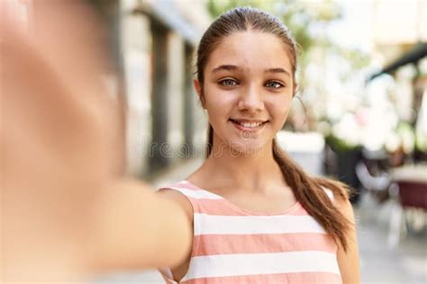 Caucasian Teenager Girl Smiling Happy Make Selfie by the Smartphone at ...