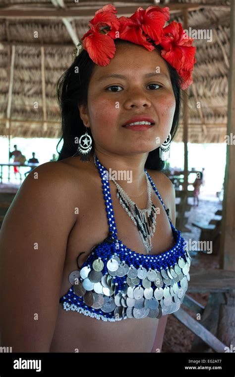 Portrait of native girl embera in the village of the Native Indian ...