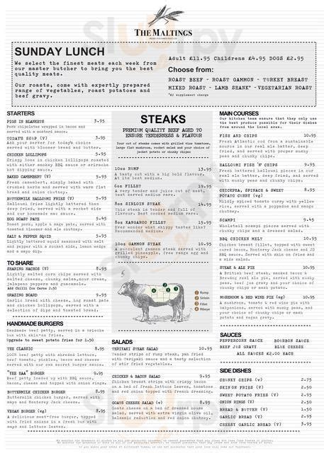 The Maltings menù, Warrington - Main Menu | Sluurpy