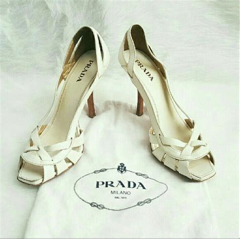 Prada Shoes | Prada White Leather Heels | Color: White | Size: 9 ...