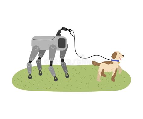 Robot Walking Robot Dog On Leash Stock Illustration - Illustration of object, mechanical: 12971514