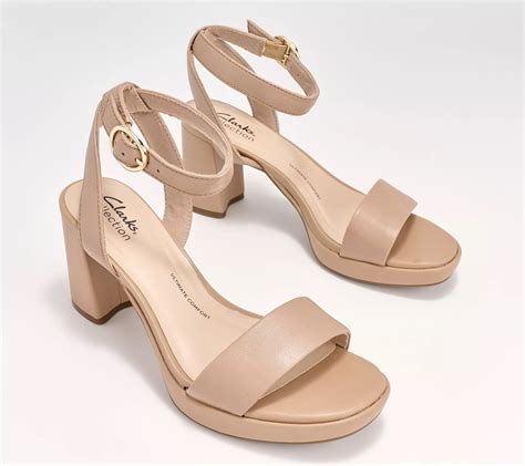 Clarks Collection Leather Block- Heel Sandals AmbyrLyn Bay - QVC.com