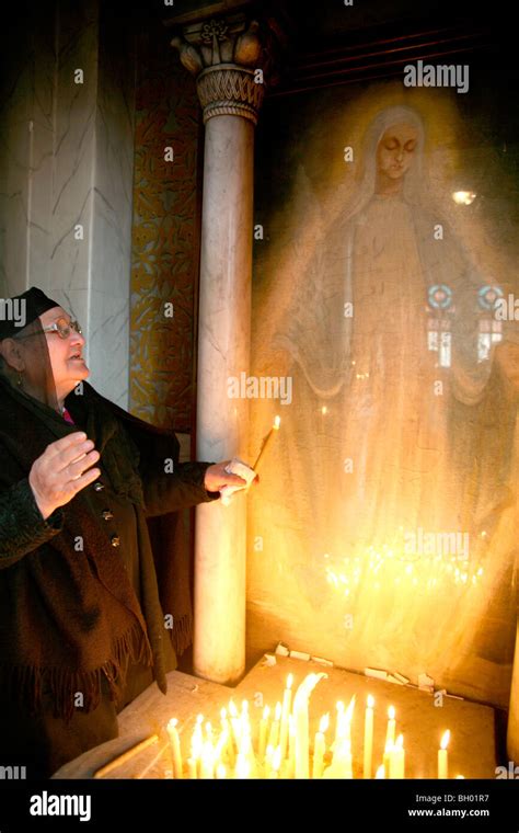 Woman with apparition of the Virgin Mary, Church of the Apparition in ...