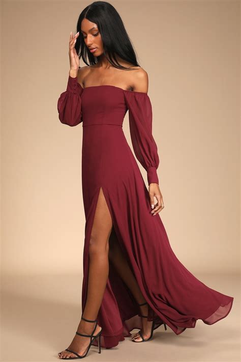 Burgundy Maxi Dress - OTS Maxi Dress - Balloon Sleeve Dress - Lulus