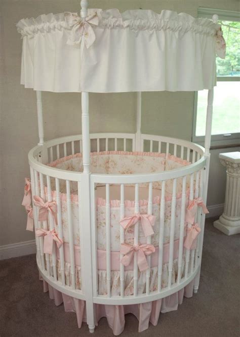 Round Crib Baby Girl Bedding Vintage Floral Shabby Chic Baby Pink ...