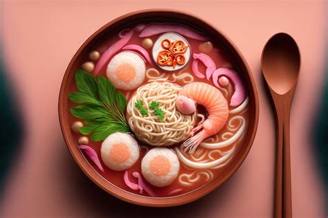 Premium Photo | Asian style yen ta four or yen ta fo tiny flat rice noodles with shrimp and fish ...