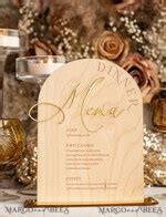 Rustic Wooden Arch Dinner menu, Wood & Acrylic gold Table Sign, Gold Barn Plexi Wedding Menu ...