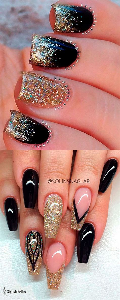 +37 Top Black And Gold Glitter Nails | Gold glitter nails, Gold nails ...