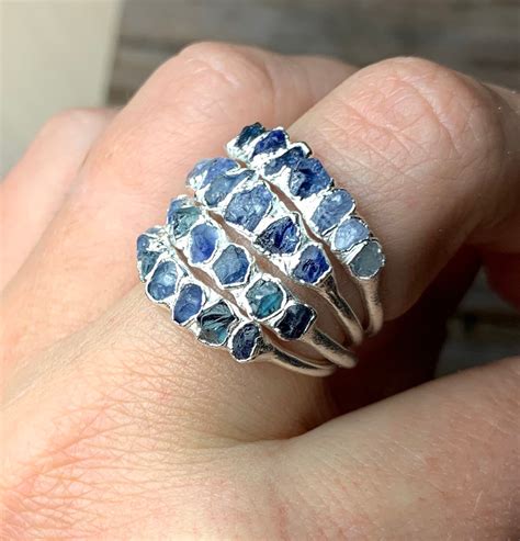 Raw sapphire ring / Blue sapphire ring / Rough gemstone ring / | Etsy