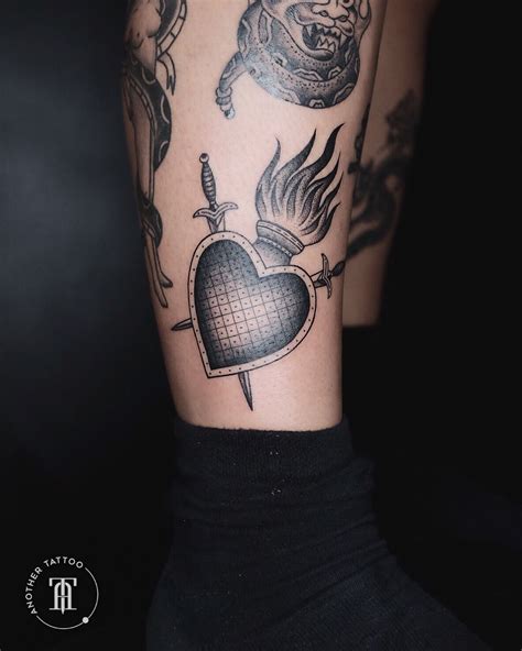 Oldschool burning heart tattoo | Heart tattoo, Leg tattoos, Tattoos