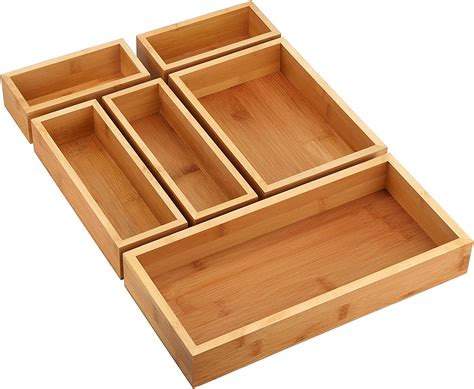 Amazon.com : MaxGear Drawer Organizer 100% Bamboo Drawer Organizer Stackable 6-Pieces Wood ...