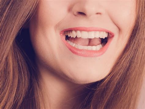 Woman with White Teeth and Red Lipstick Smile Stock Photo - Image of happiness, lips: 135465020