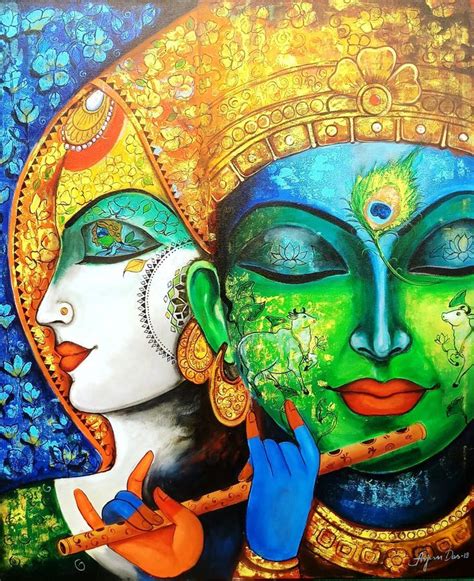 Devotion of krishna 3 | Krishna painting, Radha krishna modern art, Pichwai paintings