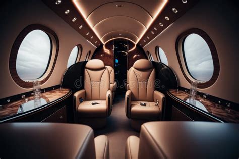 Interior of Luxurious Private Jet with Leather Seats. Illustration AI ...