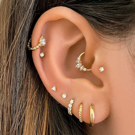 14k Three Marquise Daith Earring - Daith Piercing Jewellery