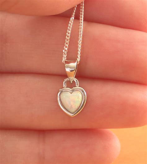Sterling Silver Opal Heart Pendant & Chain | Opal Necklace UK - October