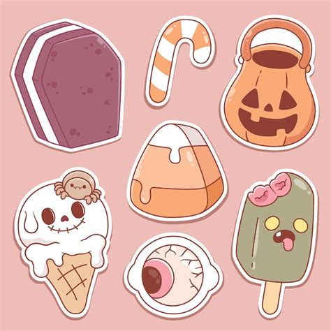 Premium Vector | Kawaii halloween stickers elements collection