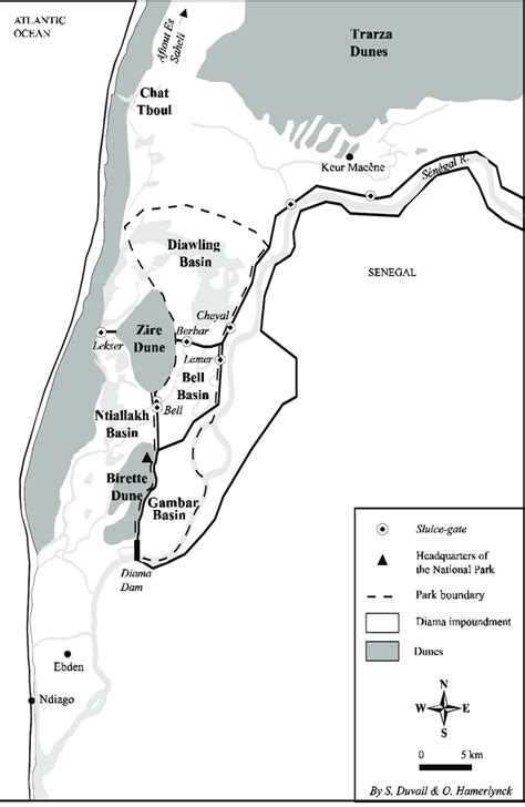 Map of the Mauritanian bank of the lower Senegal River delta showing ...