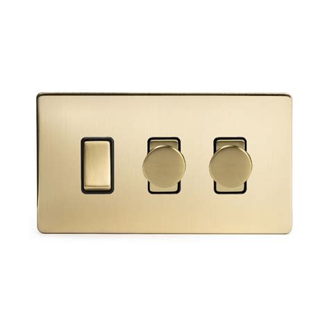 Soho Lighting Brushed Brass 3 Gang Light Switch with 2 dimmers - The Soho Lighting Company ...