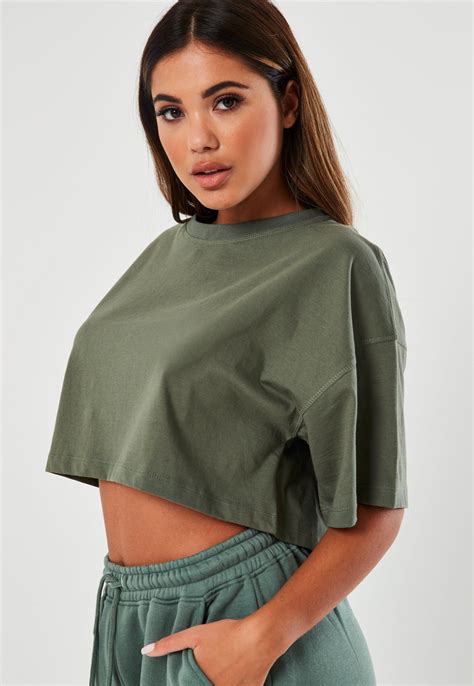 Green Drop Shoulder Oversized Crop T Shirt #Sponsored #Shoulder, #ad, #Drop, #Green | Crop top ...