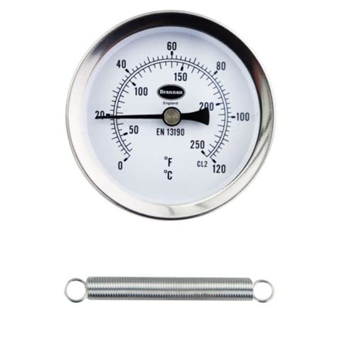 Clip on pipe thermometer with bezel & temperature range 0 to 120 C&F | Brannan