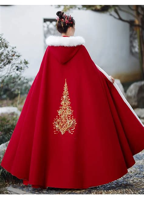 Red Thick Winter Cloak Ancient Style Cape Hanfu Cosplay - Fashion Hanfu